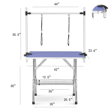 Large Grooming Table For Pet Dog And Cat With Adjustable Arm And Clamps Large Heavy Duty Animal Grooming Table, 42'' Blue Blue Stainless Steel