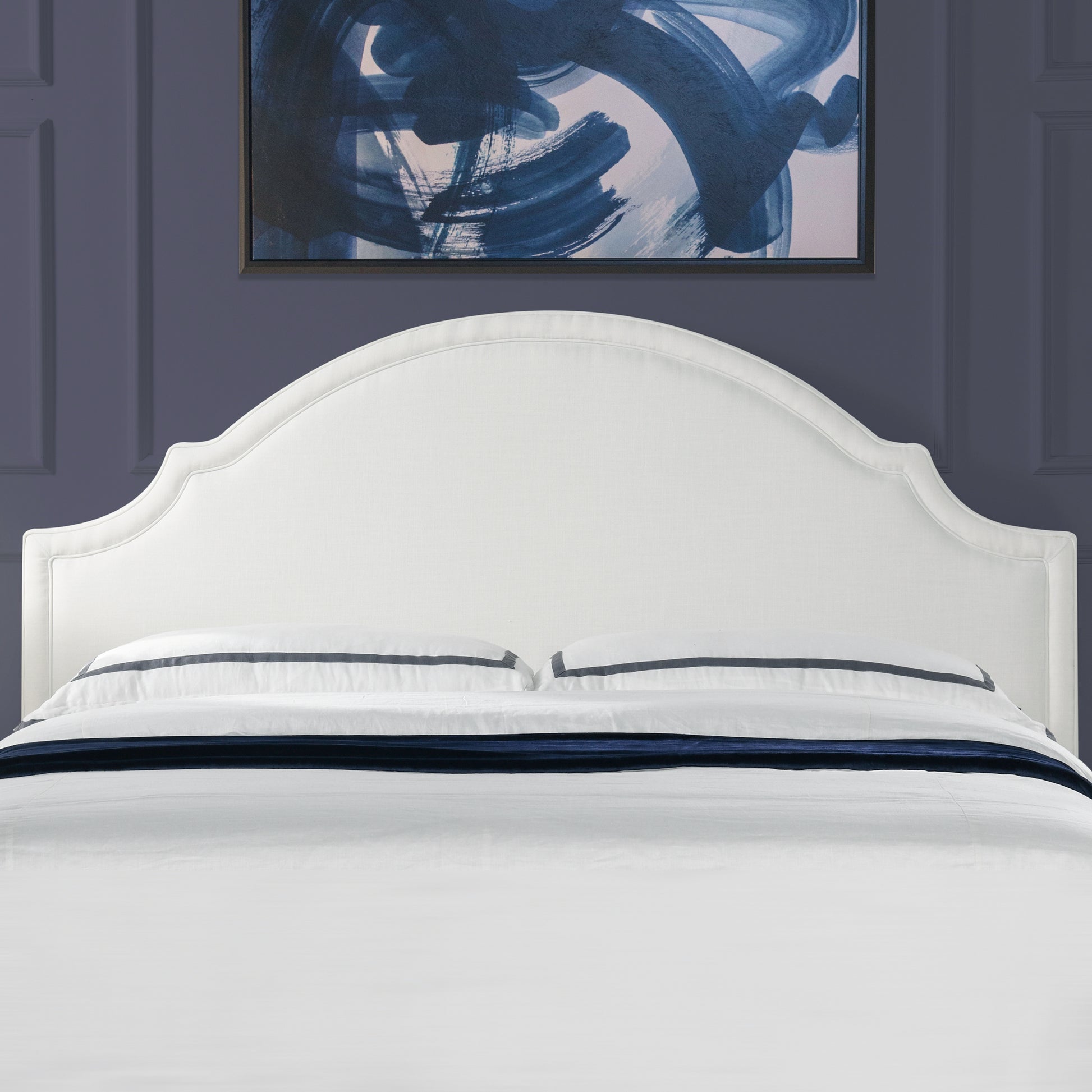 Catherine Upholstered King Headboard, Antique White Woven Antique White Foam Fabric