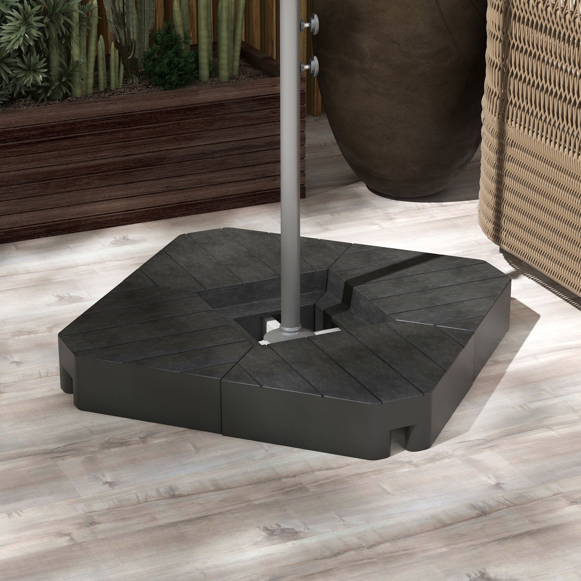 Outsunny 4 Piece Patio Cantilever Umbrella Base Weight Set, Outdoor Offset Umbrella Weights For Umbrella Stand, 132 Lb. Capacity Water Or 176 Lb. Capacity Sand, Black Black Hdpe