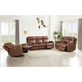 Vienna Power Headrest Zero Gravity Reclining Sofa Brown Genuine Leather Wood Primary Living Space Medium Firm Tight Back Mid Century Modern Eucalyptus Square Arms Memory Foam Leather 3 Seat