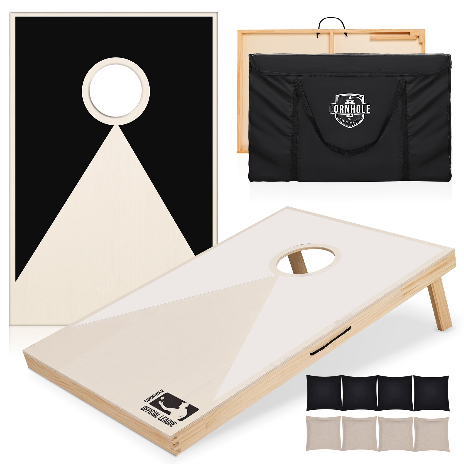 Solid Wood Premium Cornhole Set 3 Feet X 2 Feet Game Boards, Includes Set Of 8 Corn Hole Toss Bags Black White Wood