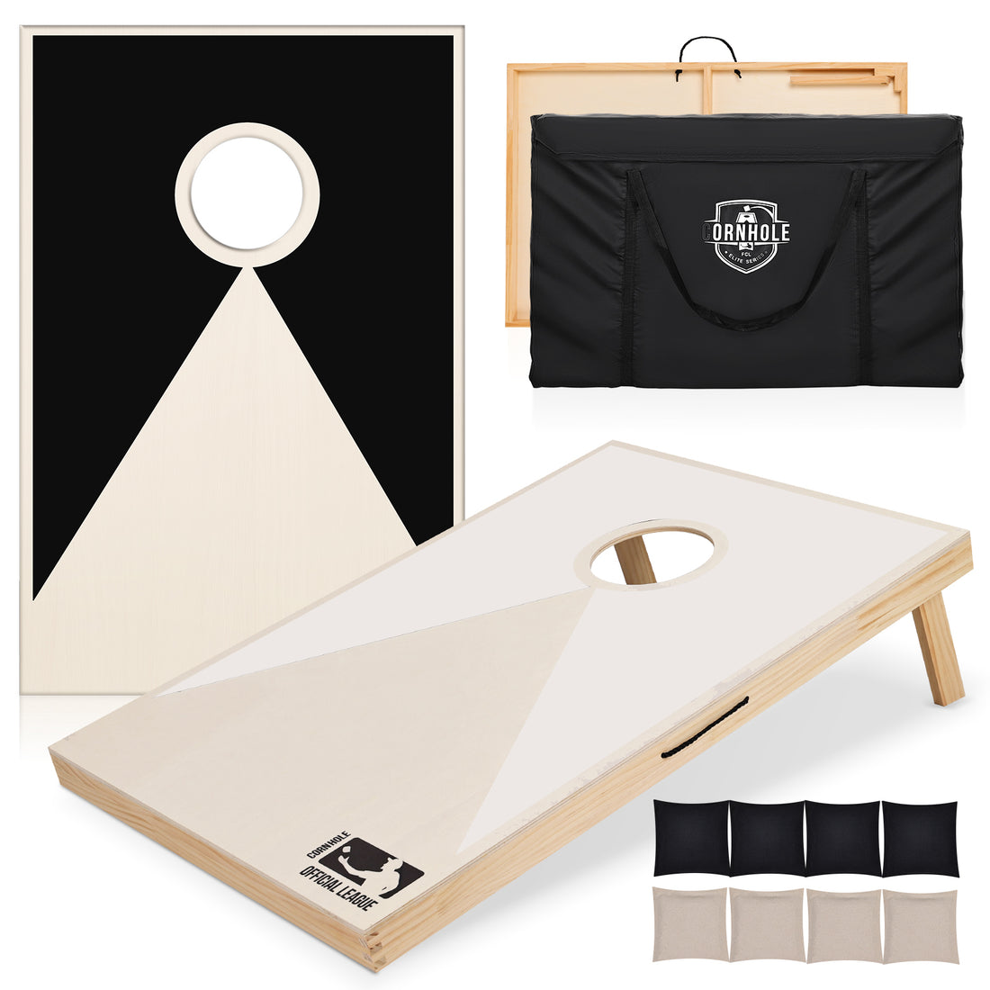 Solid Wood Premium Cornhole Set 3 Feet X 2 Feet Game Boards, Includes Set Of 8 Corn Hole Toss Bags Black White Wood