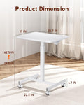 Standing Desk Small Rolling Desk With Lockable Wheels, Mobile Stand Up Desk Adjustable Height, Portable Laptop Desk, Small Computer Standing Table Sit Stand White White Metal & Wood