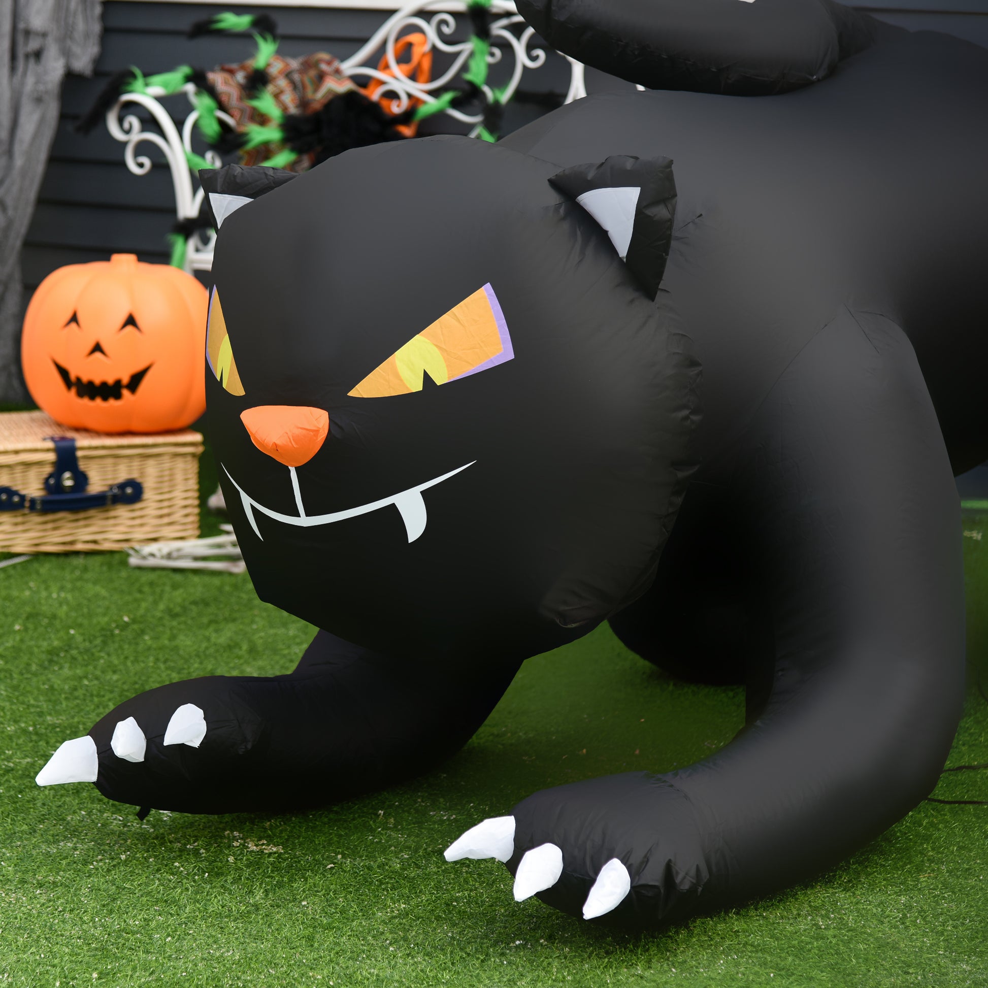 Homcom 6.2' Inflatable Halloween Black Cat, Blow Up Outdoor Led Yard Display, Waterproof Black Polyester