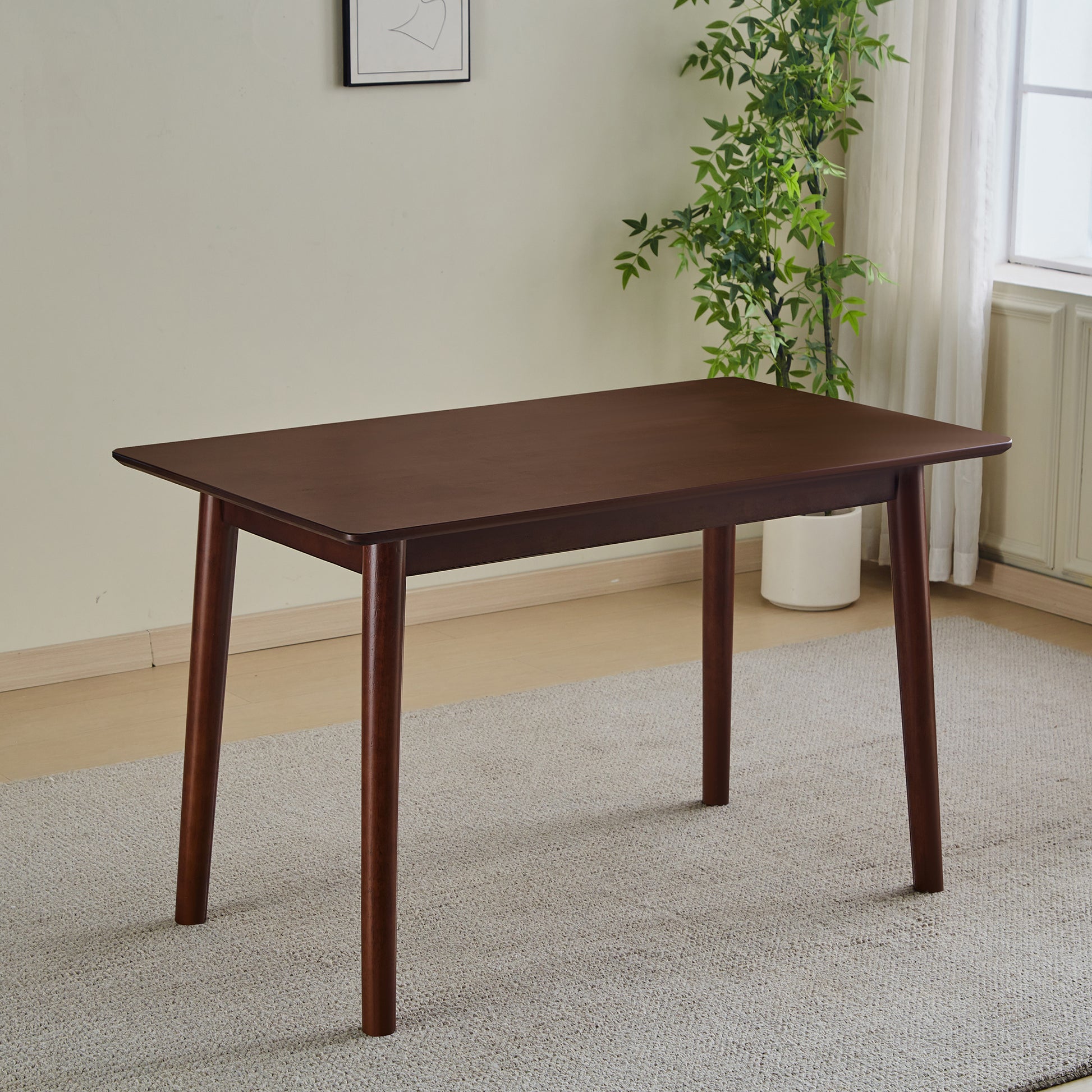 47 Inch Dining Table Walnut Color Solid Wood Kitchen Table Dining Table Suitable For Small Space Kitchenette Table Modern Home Furniture Natural Rubber Wood