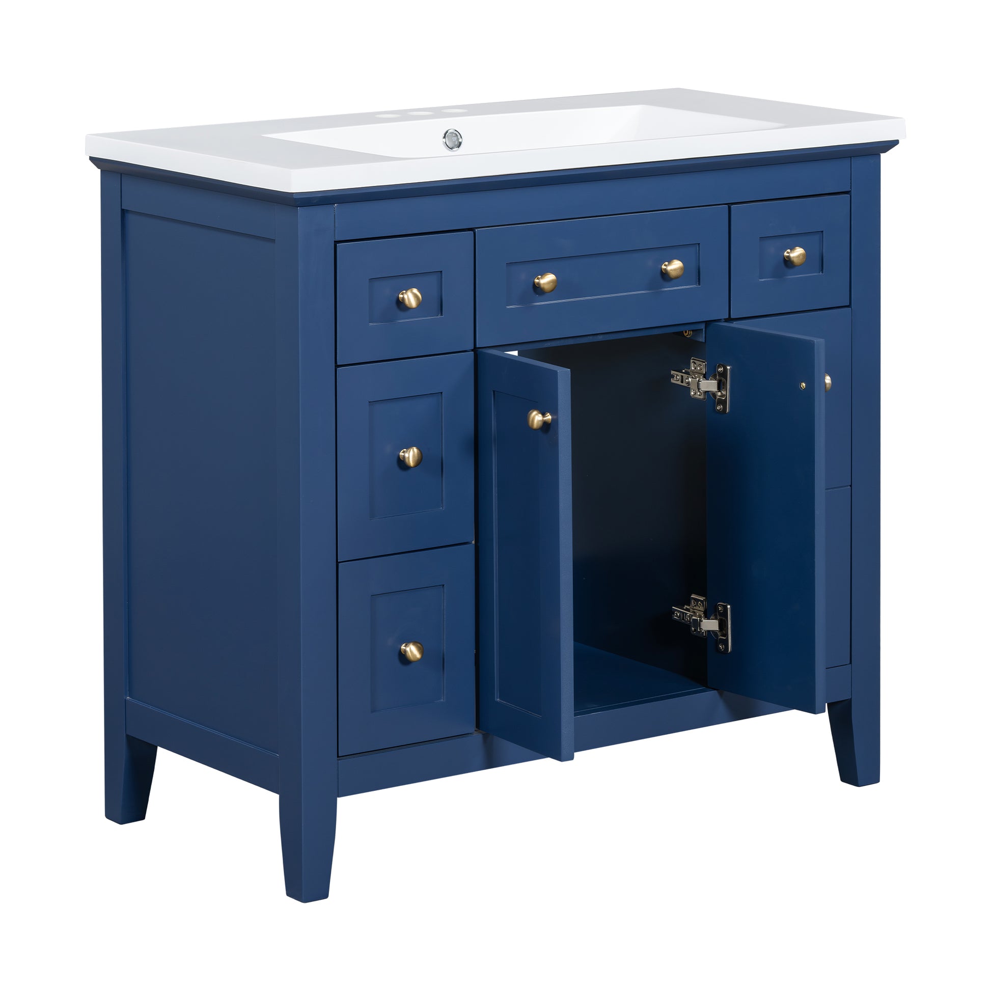 36'' Bathroon Vanity With Resin Sink Combo Set, Modern Freestanding Single Bathroom Cabinet With 6 Drawers & 2 Cabinets, Storage Cabinet For Bathroom, Solid Wood Frame Vanity Set, Blue 4 Blue 2 2 Bathroom Freestanding Solid Wood Mdf Resin Painted