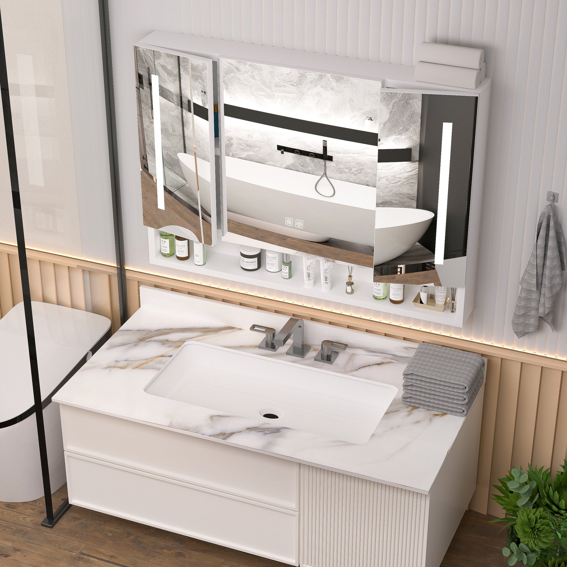 Modern 39X28 Inches Bathroom Cabinets, Medicine Cabinets With Mirrors And Led Lights, Bathroom Storage Cabinet With Multilevel Storage Compartments White 3 1 36 To 47 In 24 To 31 In Mirror Included Bathroom Wall Mounted Modern 5 10 Inches Aluminium