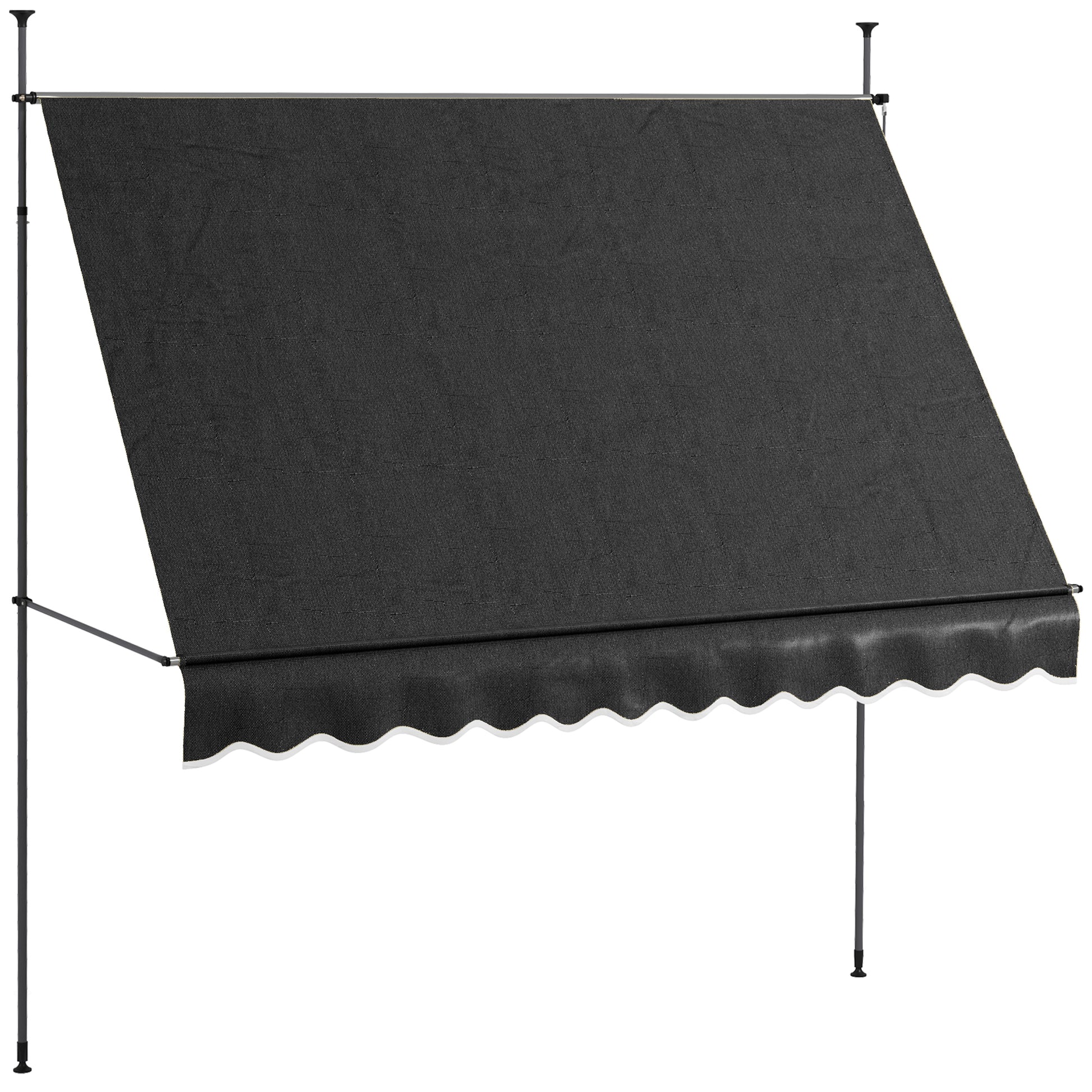 Outsunny Manual Retractable Awning, 118" Non Screw Freestanding Patio Sun Shade Shelter With Support Pole Stand And Uv Resistant Fabric, For Window, Door, Porch, Deck, Black Black Aluminum