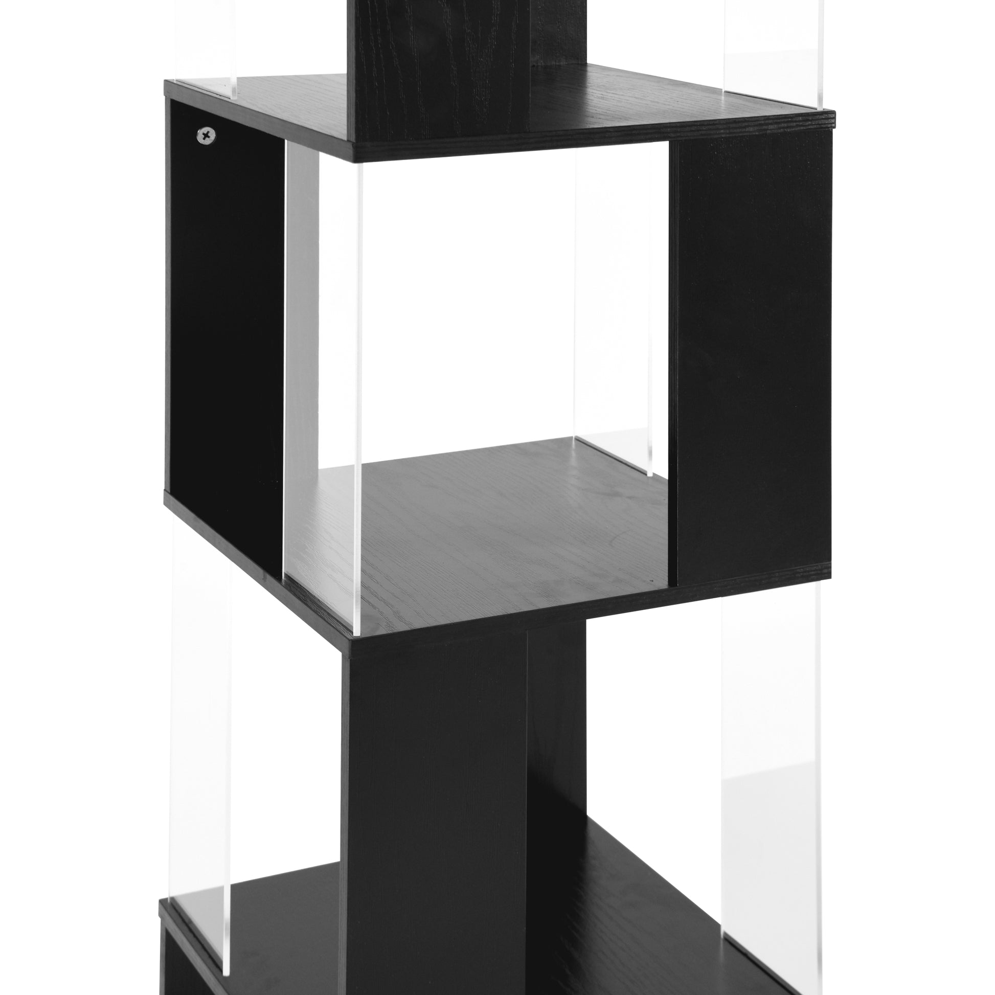 6 Tier Rotating Bookshelf, Floor Rack Simple Bookcase With Acrylic Plate Student Multi Function Creative Bookshelf For Living Room With Anti Toppling Base Black Particle Board