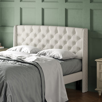 Lidia Wing Headboard Beige Fabric
