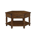 2 Tier Retro Hexagon Living Room Solid Wood Coffee Table With Shelf & Drawer, 36'' Mid Century Center Coffee Table For Living Room, Office. Cherry Cherry Pine