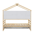 Twin House Bed With Roof Frame, Bedside Shelves, Under Bed Storage Unit,Natural Twin Natural American Design Pine