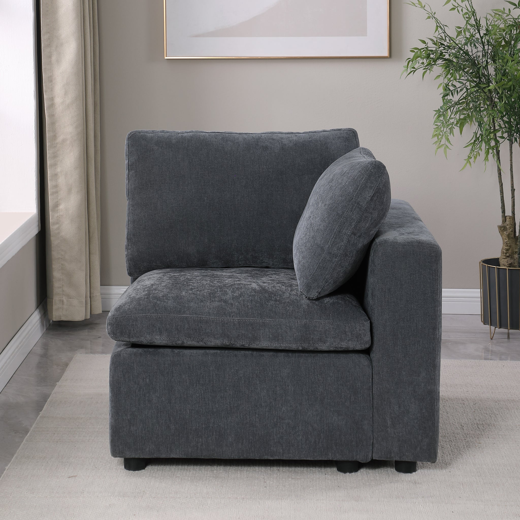 Modular Sectional Sofa Set, Right Facing Armchair,Chenille, Grey Grey Fabric 1 Seat