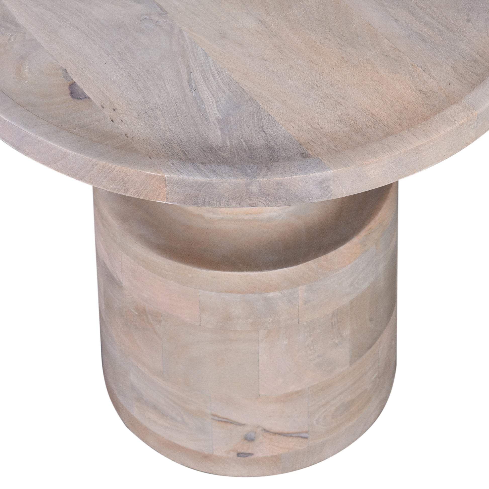 Contemporary Round Solid Wood End Side Table, Living Room Sofa Side Table, Oak White Finish, Light Brown Light Brown Light Brown Primary Living Space Industrial Freestanding Mango Coffee & End Tables Round Solid Wood Pedestal