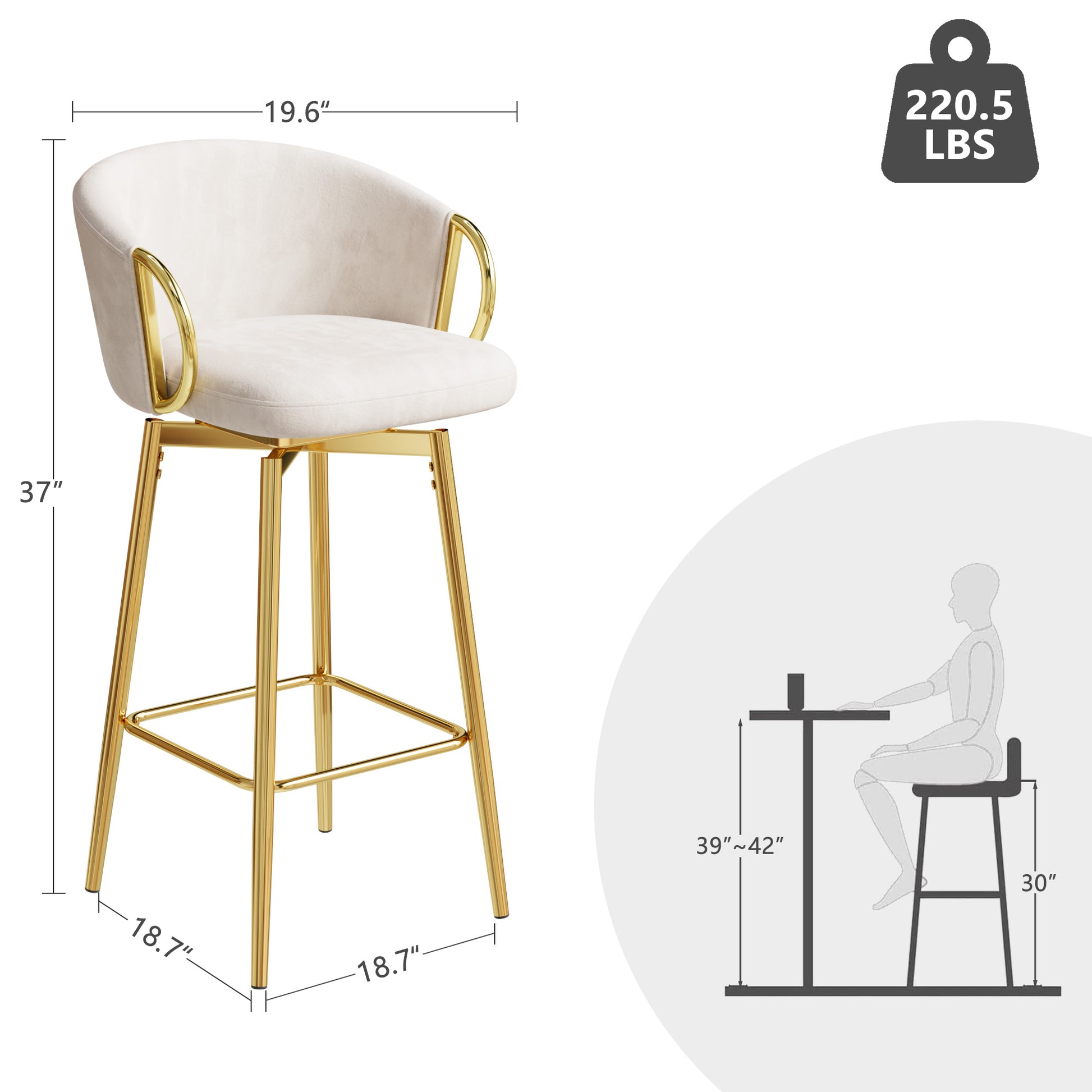 30 Inch Dining Chairs Set Of 2 Modern Style 360 Swivel Bar Chairs With Simple Design, Comfortable High Stools, And Flexible Dining Chairs Suitable For Bars, Restaurants,Velvet Bar Chair Beige Beige