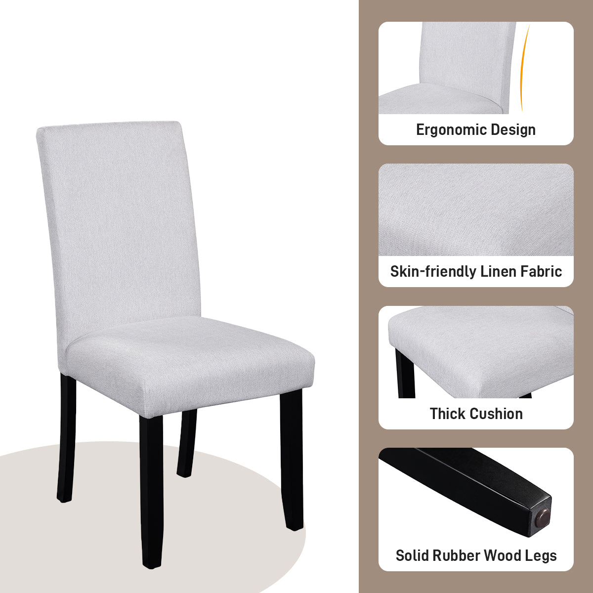 5 Piece Round Dining Table Set, 43 Inch Modern Dining Table And 4 Upholstered Chairs For Dining Room, Kitchen Room, Living Room, Easy Assembly Upholstered Chair Beige White Dining Room American Design,Farmhouse,Mid Century Modern,Modern Round Round