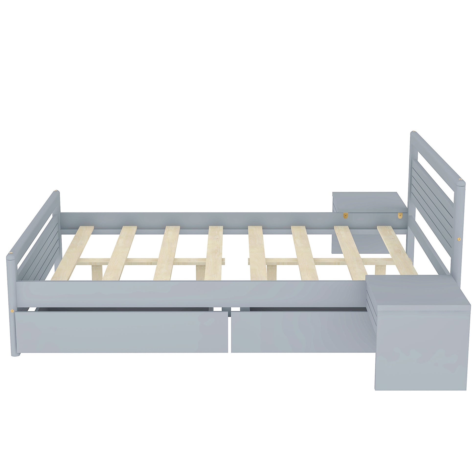 Full Size Wooden Platform Bed With 2 Storage Drawers And 2 Bedside Tables, Gray Full Gray Pine