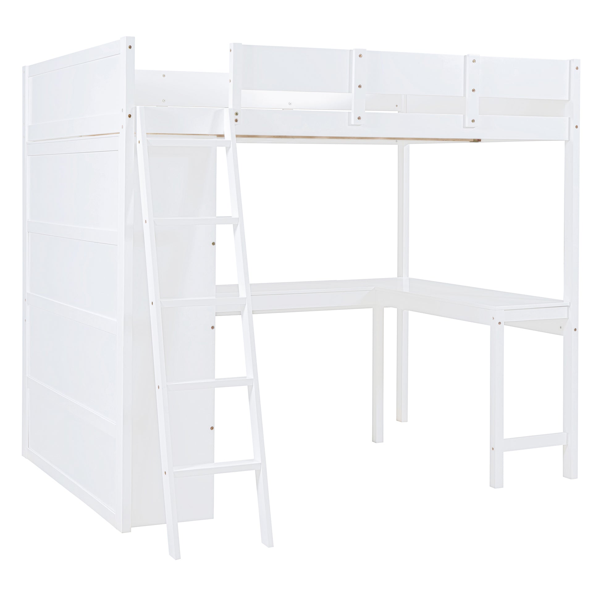 Full Size Loft Bed With Desk And Shelf White Full White Solid Wood