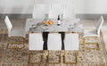 Table And Chair Set, Modern Dining Table, Patterned Table Top And Black Mdf Table Leg, Soft And Comfortable Dining Chair, Perfect For Dinner, Meetings, Home And Office Decor White Black Mdf Glass
