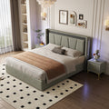 Queen Size, Cotton And Linen Fabric, Pneumatic Bed, With Storage Space Under The Bed, Stable Bed Structure,Dark Gray Queen Dark Gray Mdf Acacia