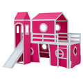 Twin Size Loft Bed With Slide Pink Tent And Tower Pink Old Sku:Wf298769Aah Twin Pink Solid Wood