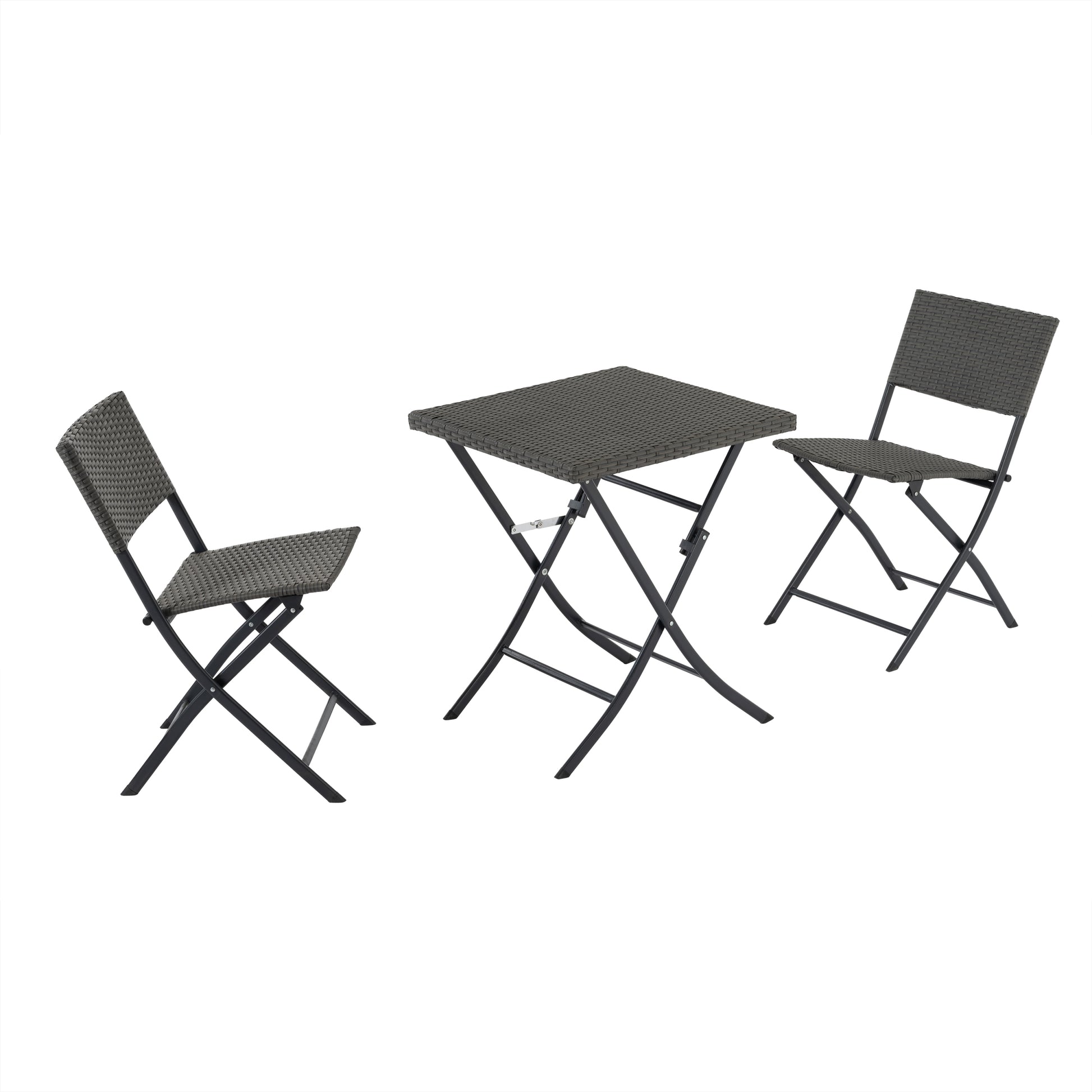 Rattan Patio Bistro Set, 3 Piece Foldable Outdoor Patio Furniture Sets, With Folding Table And Two Chairs, For Garden, Backyard, Pool, Lawn, Porch, Balcony, All Weather Rattan Style Gray Pe Rattan Iron