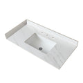 37 Inch Marble Vanity Top, White Vanity Top With Pre Drilled Faucet Holes, Bathroom Vanity Top With Undermount Rectangular Middle Sink And 4