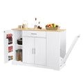 53 Inch Large Kitchen Island With Trash Can Storage Cabinet, Islands Table With Drawer And Adjustable Shelves, Breakfast Bar Cabinet For 13 Gallon Garbage Bin, White & Oak White Particle Board