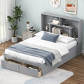 Full Size Platform Bed With Storage Headboard And 2 Drawers, Gray Box Spring Not Required Full Gray Wood Bedroom Bed Frame Solid Wood Mdf