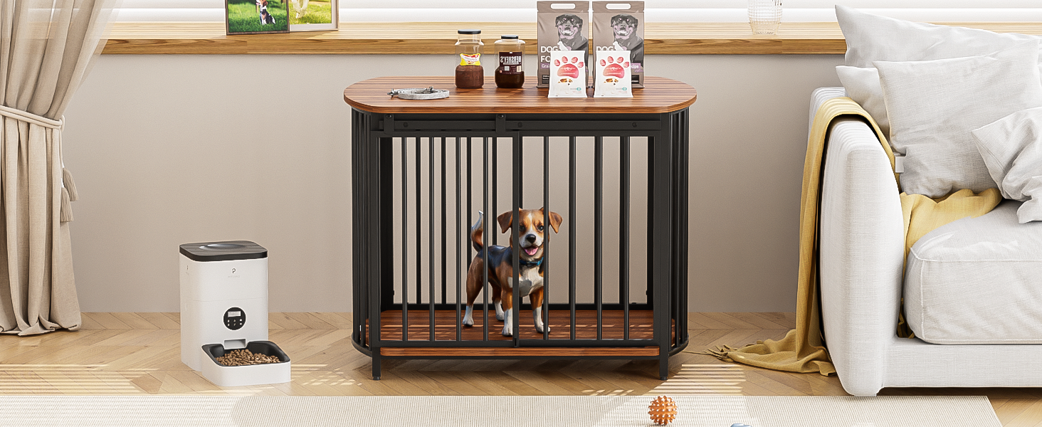 31.5" Furniture Style Dog Crate For Small And Medium Dogs, Wooden Cage Indoor Kennel Furniture, Modern Dog Crate End Table With Double Doors, Brown Brown Pet Barrier Medium 26 40 Lbs Iron,Mdf