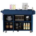 K&K 53.2'' Kitchen Island With Drop Leaf, Kitchen Storage Cart With Spice Rack, Towel Rack And 2 Drawers, Rolling Kitchen Island On Wheels With Adjustable Shelves For Kitchen, Dining Room, Navy Blue Navy Blue Brown Kitchen
