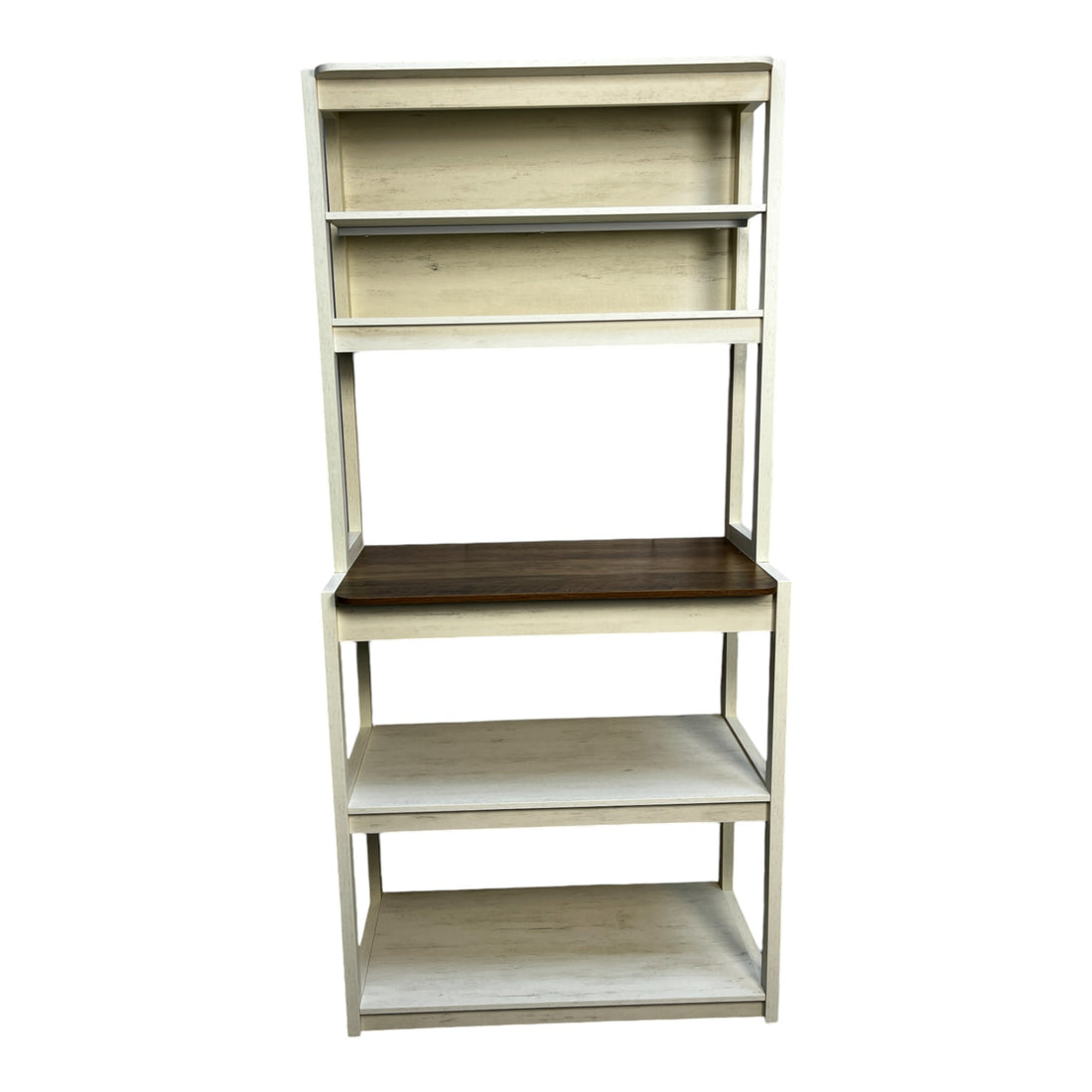 31.50" White And Rustic Brown Color 5 Tier Bakers Rack For Kitchen With Storage, Coffee Bar, Kitchen Shelves, Microwave Stand Brown White Particle Board
