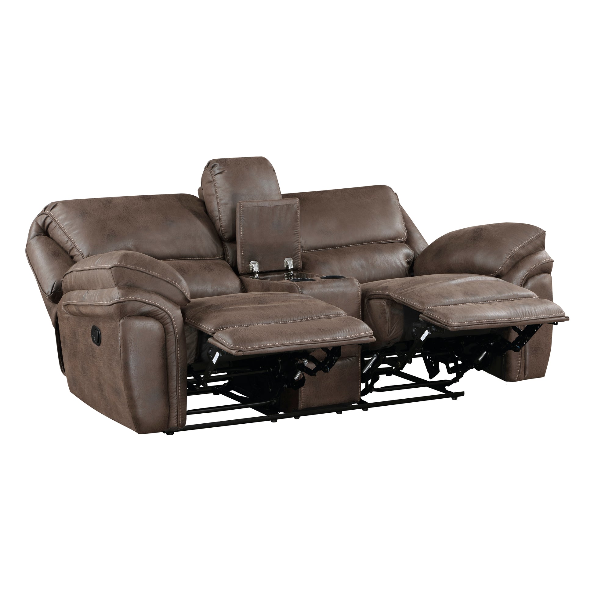 Plush Modern Living Room Sofa Set 2Pc Reclining Sofa And Loveseat Brown Microfiber Upholstery Solid Wood Frame Furniture Brown Microfiber Wood Primary Living Space Modern Plywood,Solid Wood 5 Seat