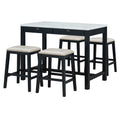 3 Piece Modern Faux Marble Versatile Bar Table Set With Storage Drawers And Padded Stools, Ideal For Space Saving Dining Nooks Or Small Kitchens Black Black Solid Wood Mdf