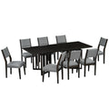 Farmhouse 9 Piece 83.9Inch Extendable Dining Table Set With 2 12 Inch Removable Leaves And 8 Upholstered Dining Chairs, Espresso Wood Dining Room Solid Wood Rubberwood Rectangular Dining Table With Chair Upholstered Chair Wood Espresso Seats 8 Removable