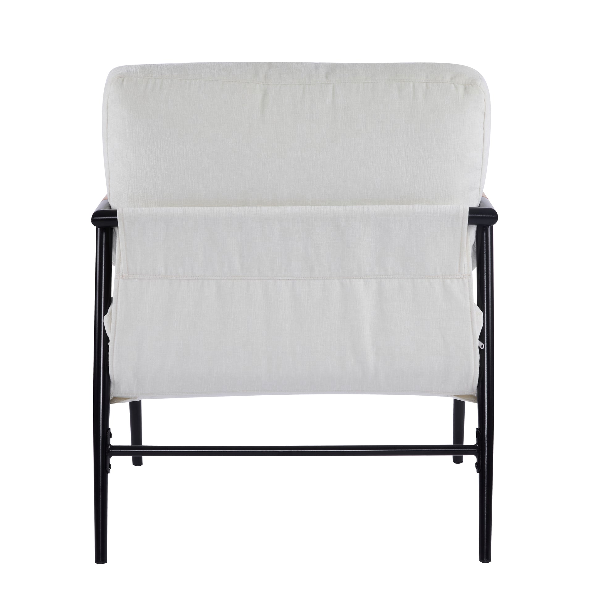 27.56" Modern Accent Chair With Plush Cushions, Minimalist Metal Frame, And Wooden Armrest Design Perfect For Cozy Living Room, Bedroom, Or Office Seating White Metal,Polyester,Solid Wood