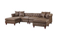 Dark Coffee 4Pc Sectional Set 2X Reversible Loveseat Chaise And 2X Ottomans Tufted Couch Pillows Dark Coffee Faux Leather Wood Primary Living Space Tight Back Contemporary,Luxury,Traditional U