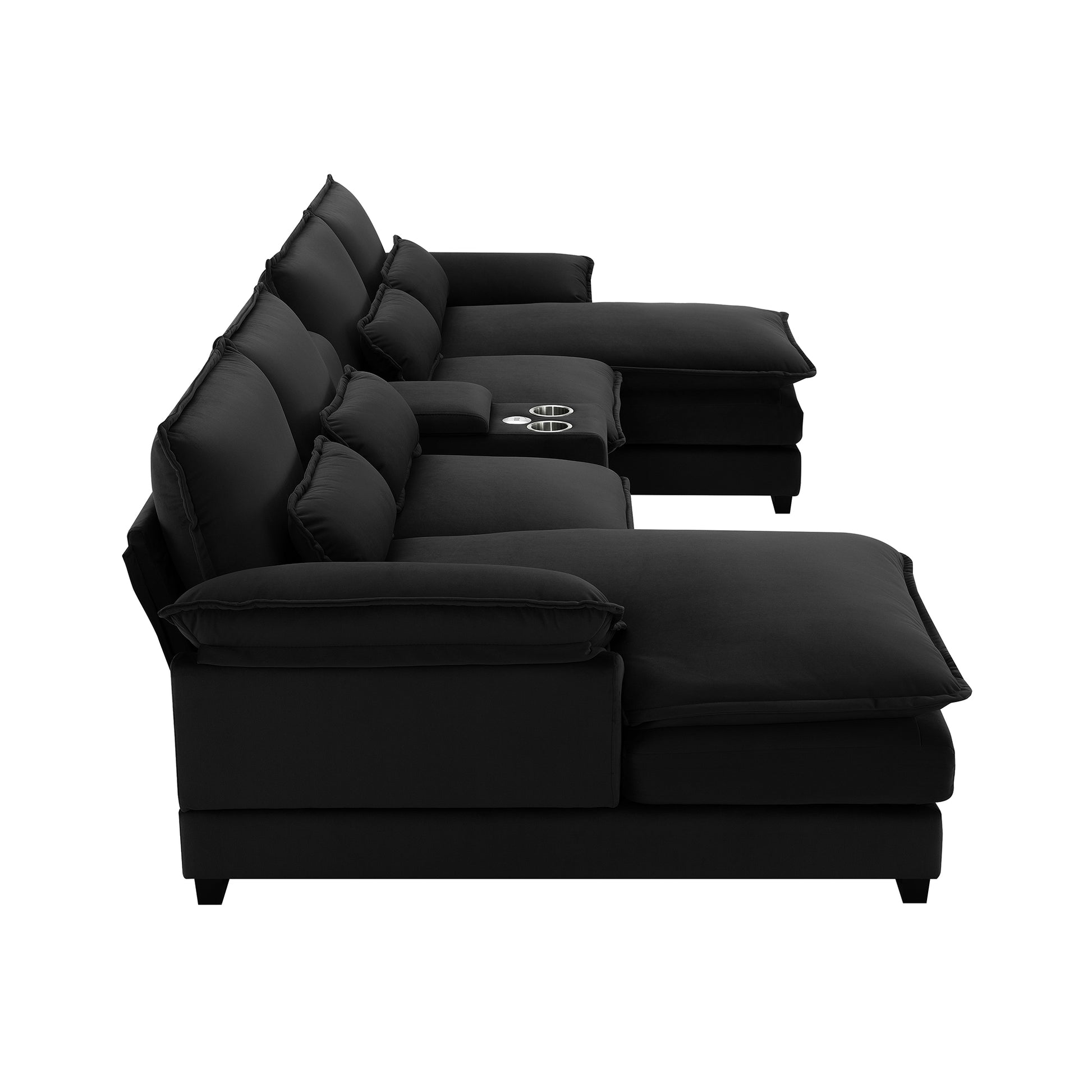 123*55" Modern U Shaped Sofa With Console,Cupholders And Usb Ports,6 Seat Upholstered Symmetrical Indoor Furniture,Sleeper Couch Set With Chaise For Living Room,Apartment,5 Colors Black Velvet 6