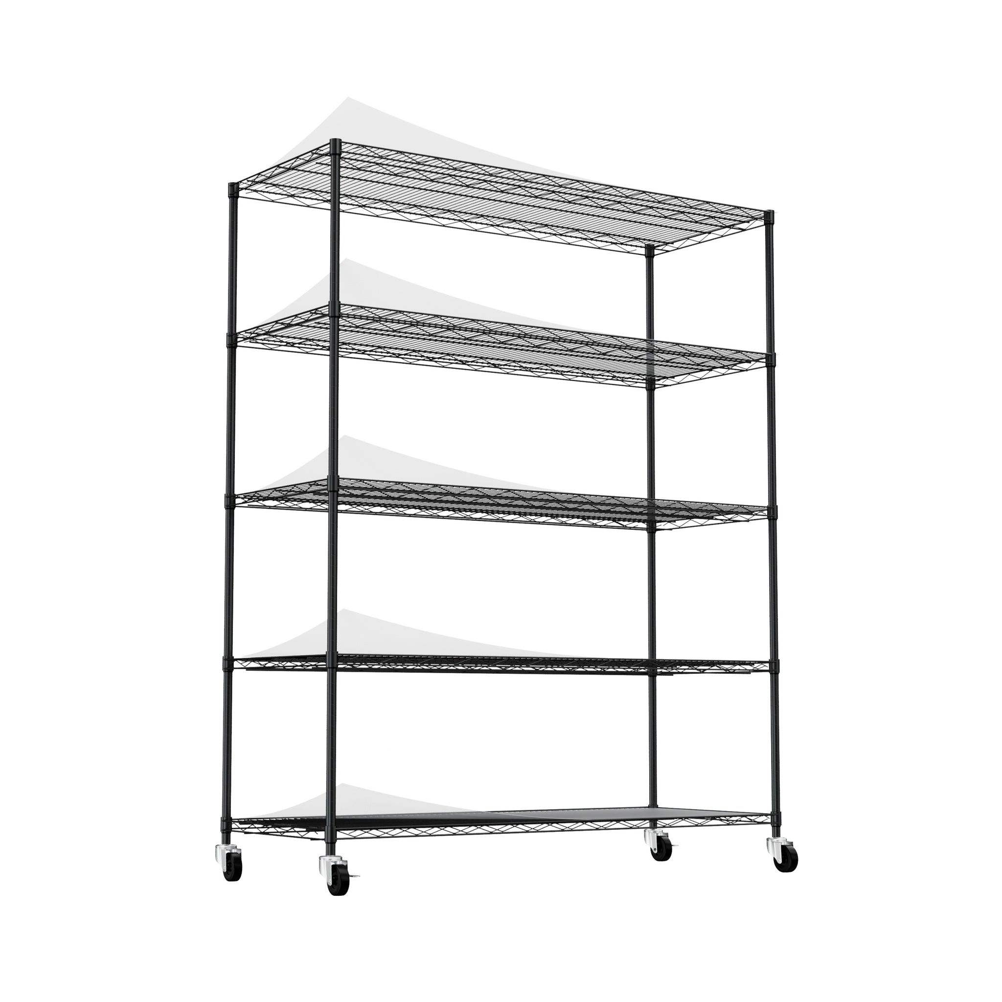 5 Tier Heavy Duty Adjustable Shelving And Racking, 300 Lbs. Per Wire Shelf, With Wheels And Shelf Liners, For Warehouses, Supermarkets, Kitchens, Etc. 59.45 "L 24.02 "W 71.65 "H,Black Black Steel