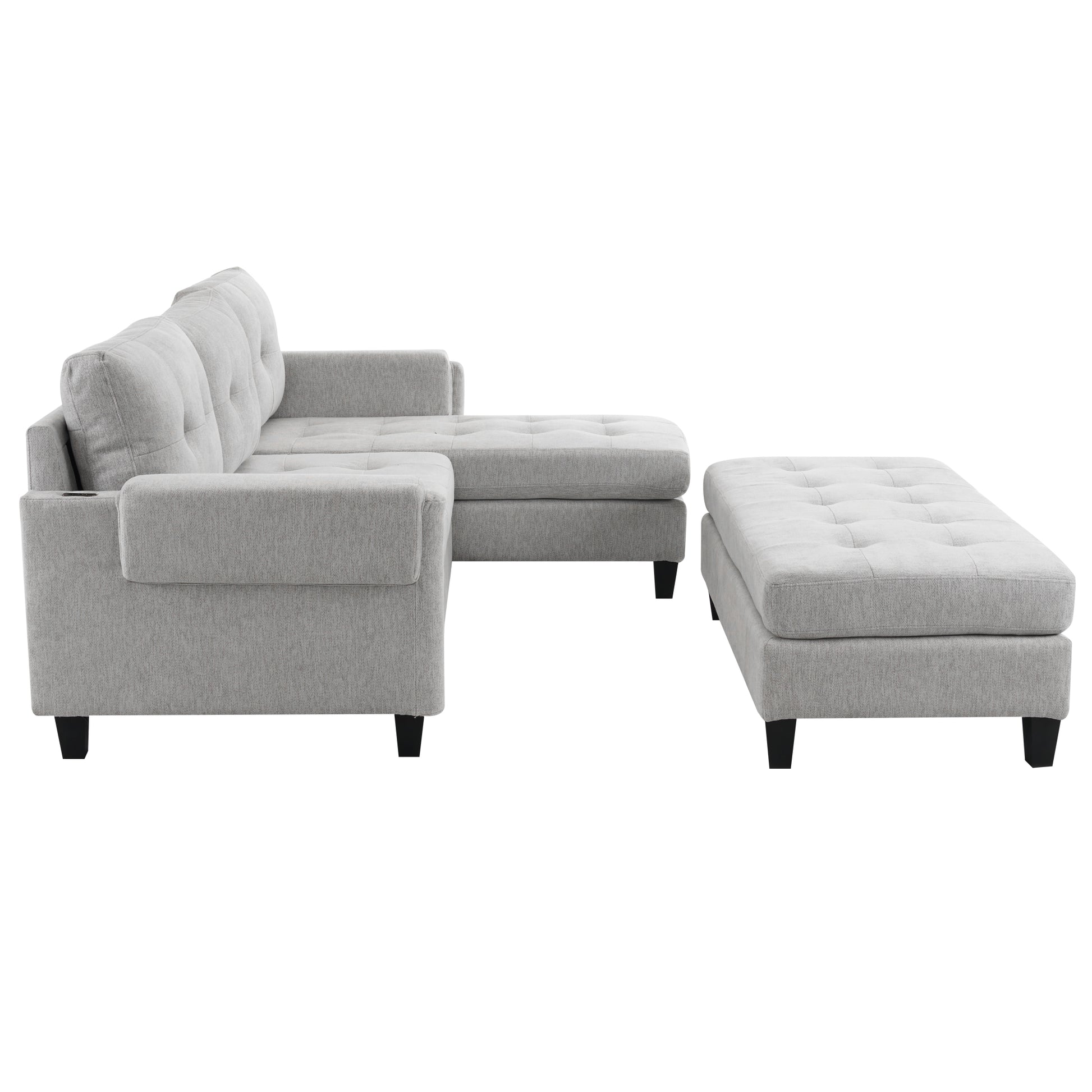 83.4" L Shaped Sofa Sectional Couch Sofa Bed With Two Usb Ports, A Movable Ottoman And A Reversible Chaise Lounge For Living Room, Grey Grey Foam Chenille 5 Seat