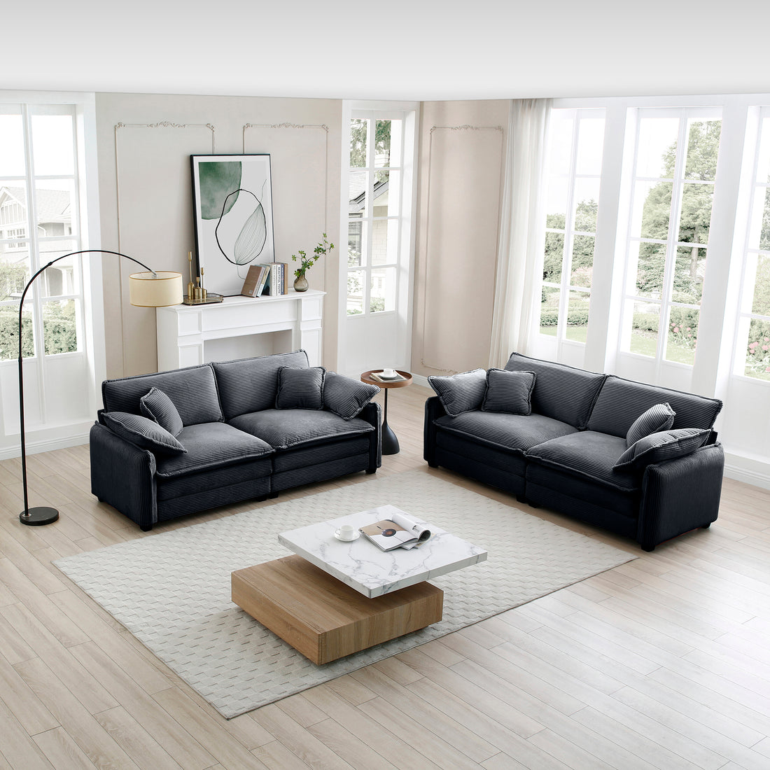 Modern Living Room Sofa Two Piece Set, Suitable For Living Room And Bedroom Sofa Set, Consists Of Two Pieces Of 2 Seater Sofa,Grey Corduroy Grey Corduroy 5 Seat