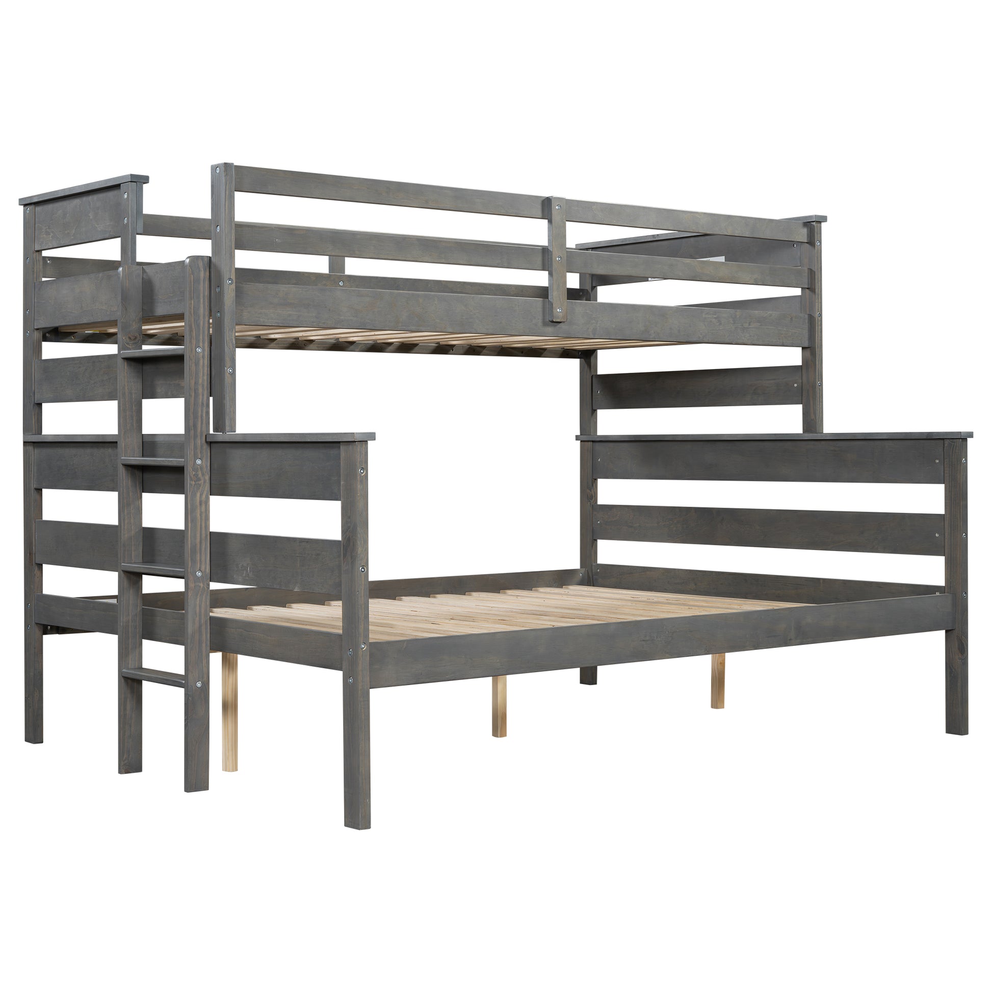 Wood Twin Xl Over Queen Bunk Bed With Ladder, Gray Twin Xl Box Spring Not Required Gray Wood Bedroom Bunk Solid Wood Mdf