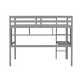 Twin Loft Bed With Built In Desk And Bookcase Of Three Compartments, Guardrails And Ladder,Grey Twin Grey Pine