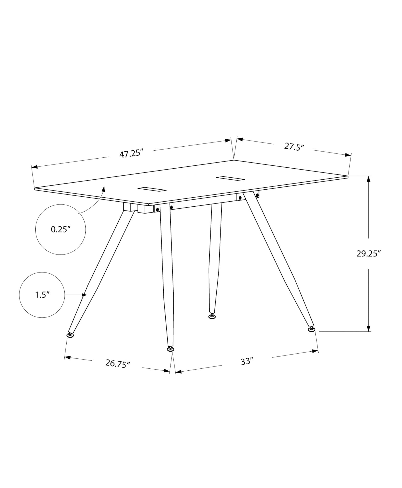 Computer Desk, Home Office, Laptop, 48"L, Work, White Metal, Tempered Glass, Contemporary, Modern White Tempered Glass