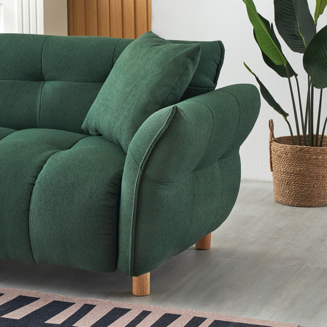 93.70 Inches Long, Teddy Sofa Fabric,With Two Matching Pillows And Three Spacious And Comfortable Seats, For Apartment Office Living Room Green Green Teddy 3 Seat