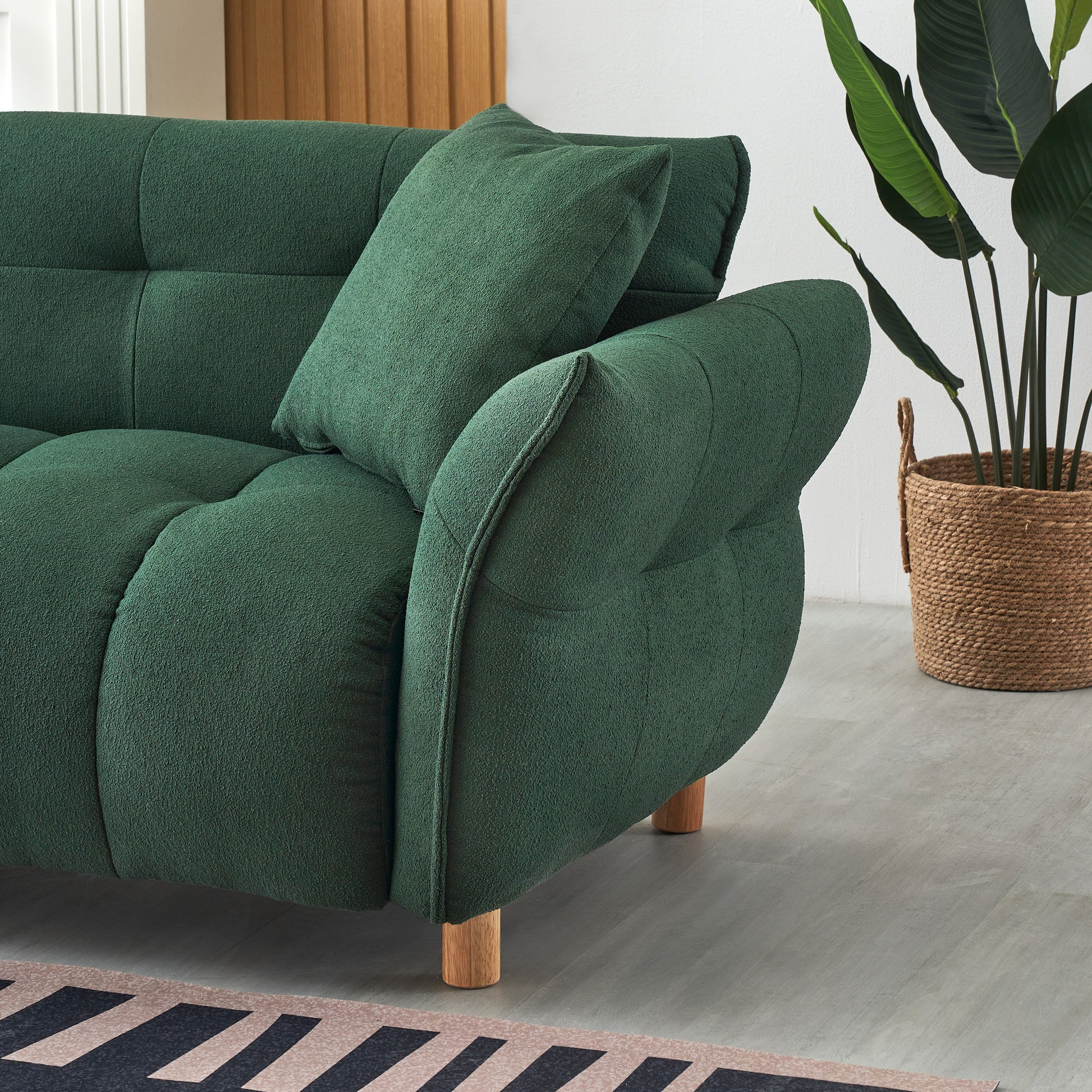 93.70 Inches Long, Teddy Sofa Fabric,With Two Matching Pillows And Three Spacious And Comfortable Seats, For Apartment Office Living Room Green Green Teddy 3 Seat