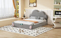 Queen Size Cloud Shaped Headboard Upholstered Platform Bed With Rounded Footboard And Pocket, Gray Queen Gray Velvet