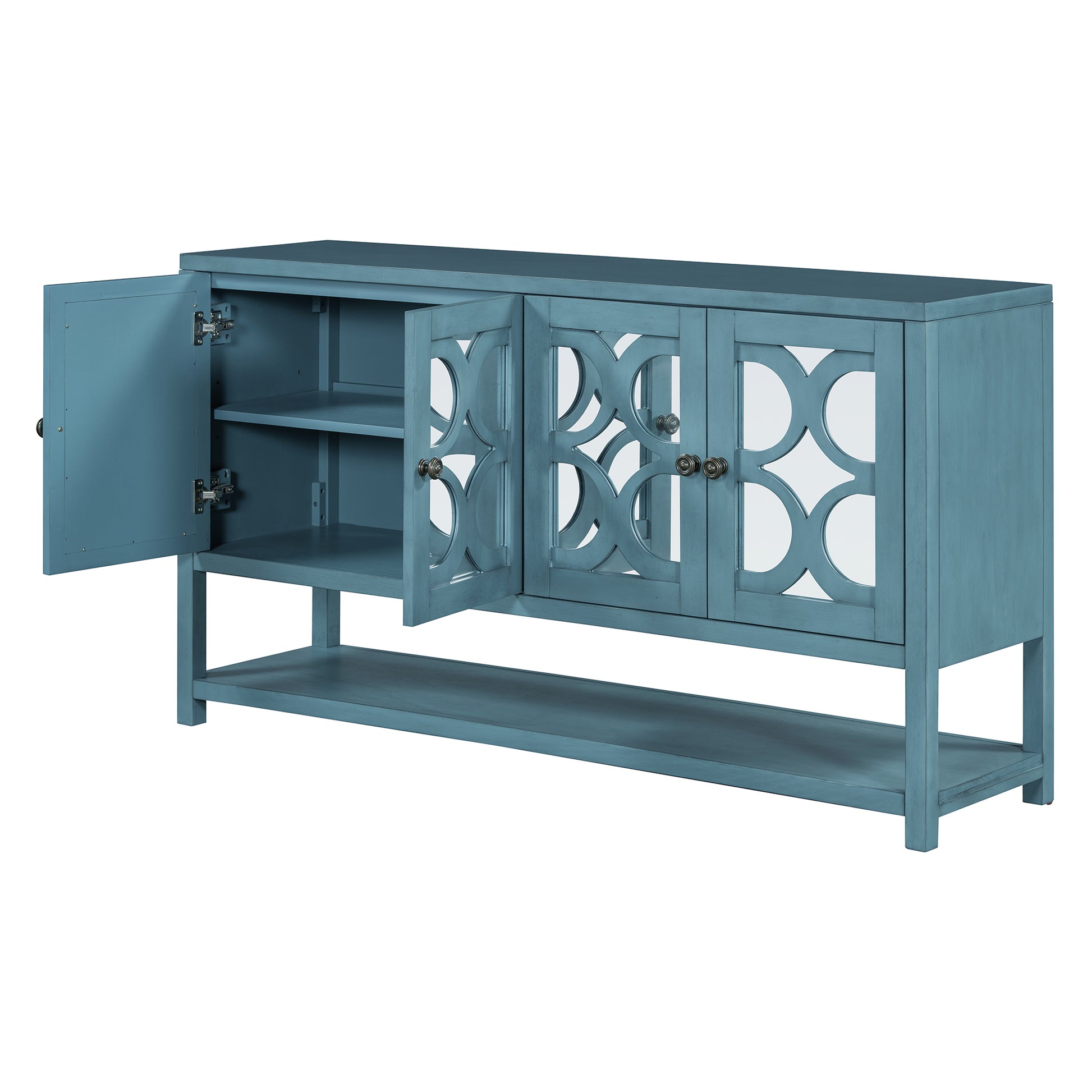 Elegant Retro Console Table Storage Cabinet Sideboard With Mirrored Doors, Spacious Shelves, And Durable Acacia Wood Legs Perfect For Living Room, Dining Room, Or Entryway Antique Navy Antique Navy Primary Living Space Solid Wood Mdf