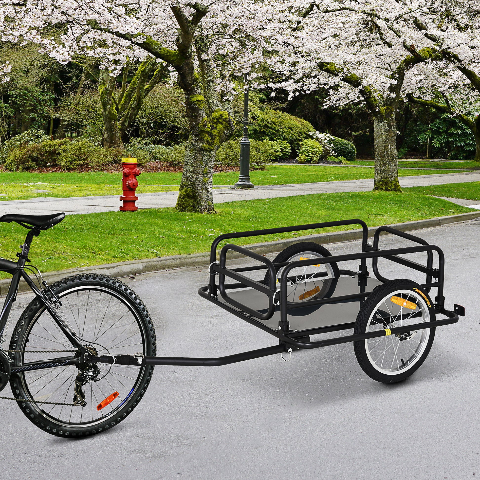 Aosom Bike Cargo Trailer For Hefty Loads, Foldable Compact Storage, Universal Hitch, Bike Wagon Bike Trailer Bicycle Cargo Trailer Bike Attachment With 16" Wheels, Heavy Duty, Black Black Steel