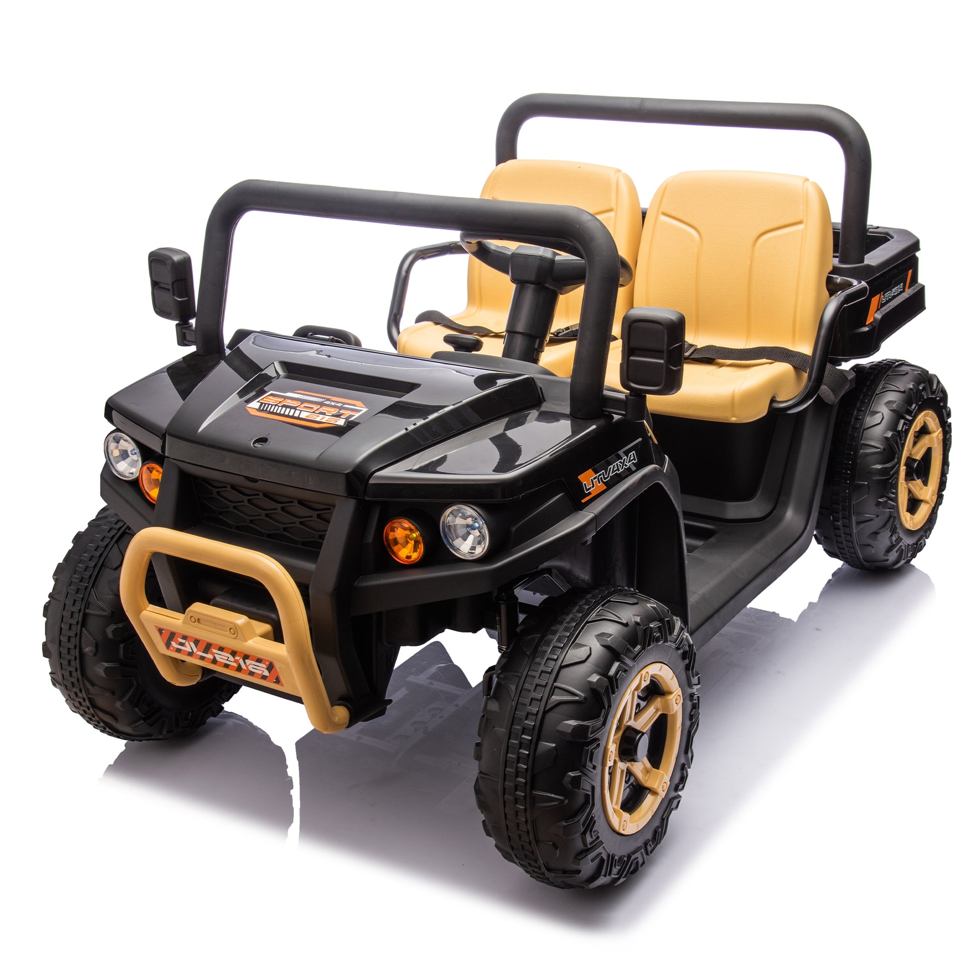 24V Xxxl Kids Ride On Utv W Parents Remote Control,Two Seater,Automatic Tipping Bucket,Rear Wheel Suspension,Slow Start,Portable Handle,Safety Belt,Led Light,Usb,Mp3,Bluetooth,Horn For Kids Aged 3 8. Black 50 99 Lbs Polypropylene